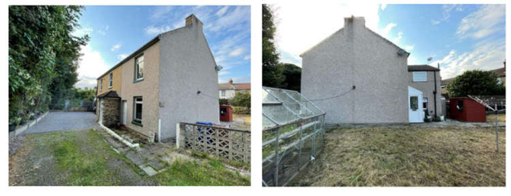 Front and side views of the existing site when an extension and new building is planned.