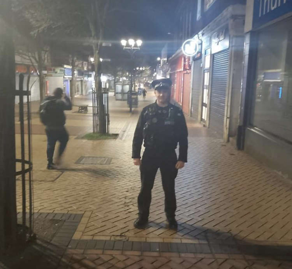 A police officer pictured on social media by Thurrock Police last night