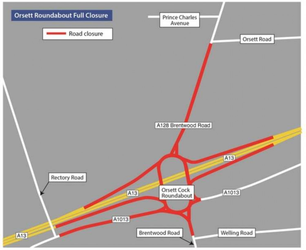 There will be a full closure of the Orsett Cock roundabout this weekend