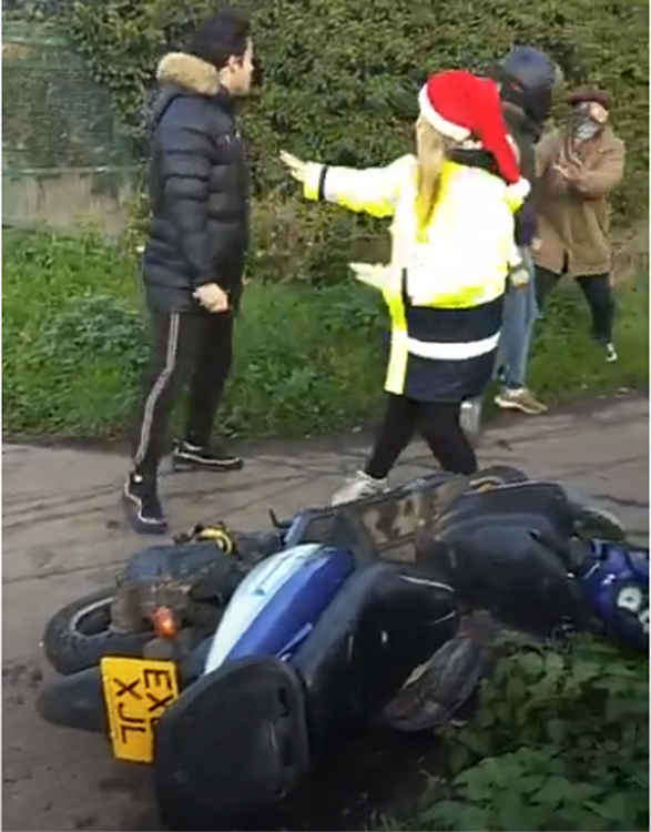 Riders clashed with residents after a child was hit by a biker near a borough school.