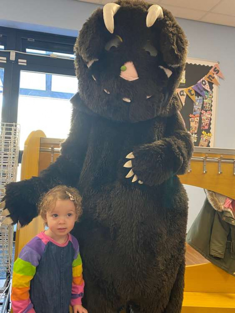 Olivia from Corringham with the Gruffalo.