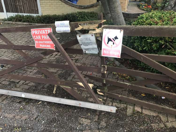 The old gate that was targeted by vandals