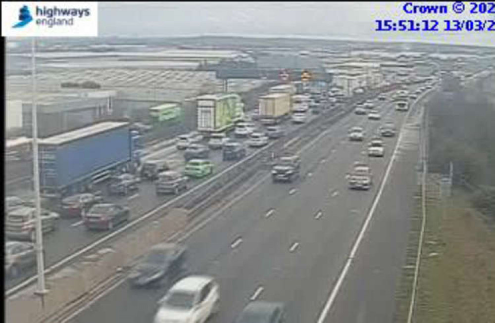 Traffic tailed back for several miles on the clockwise M25.