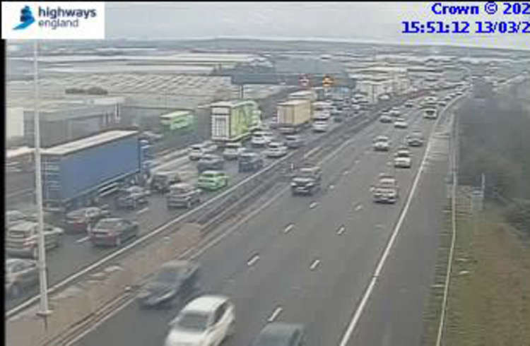 Traffic tailed back for several miles on the clockwise M25.