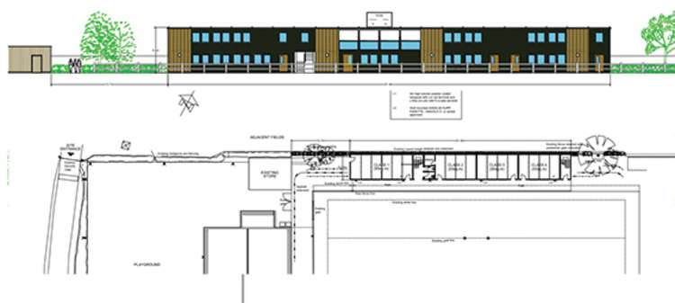 The new classrooms will be places behind the posts of the rugby club's main pitch.