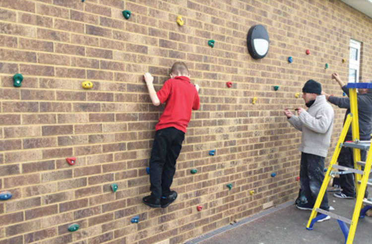 The climbing wall.