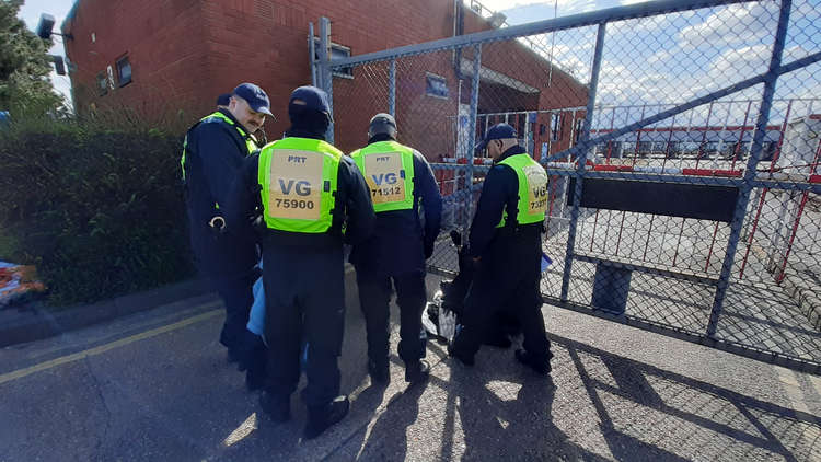 Police officers guard the site at West Thurrock.