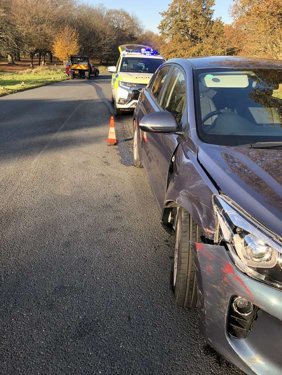 The damaged Mazda at the scene of the crash today (Image: Royal Parks Police)