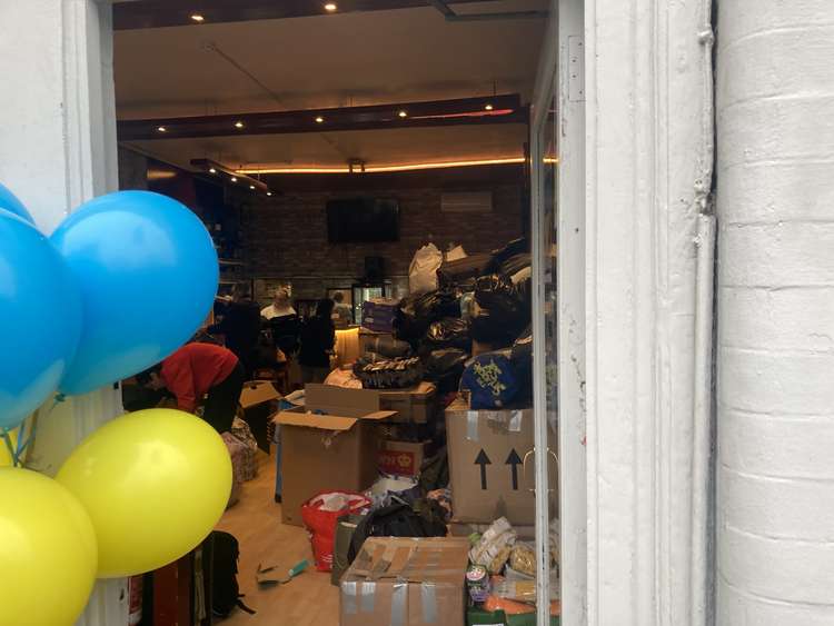 The Ukrainian restaurant, in York Street, was a hive of activity as the busy volunteers received and sorted growing piles of desperately needed items.