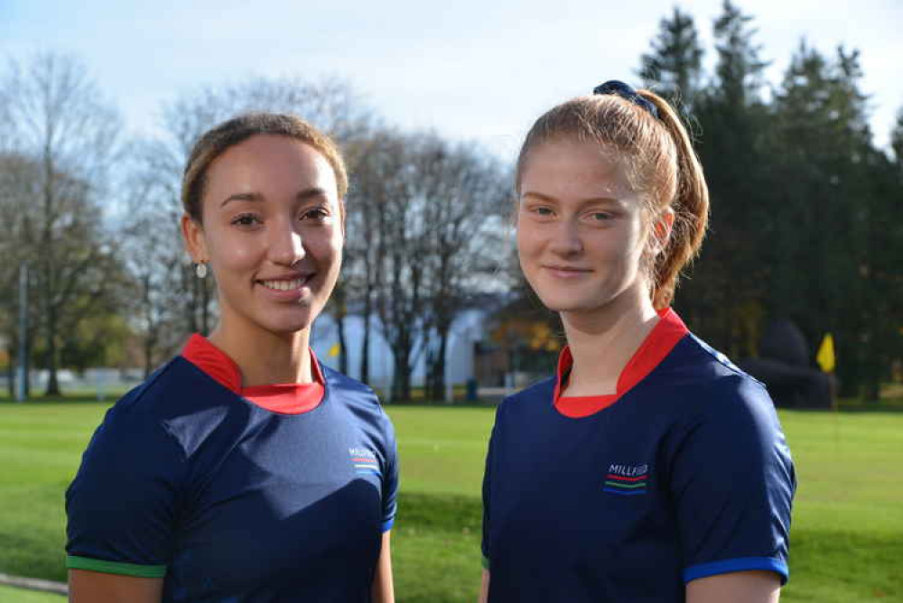 Students Bella (left) and Sophie selected to trial for England Netball