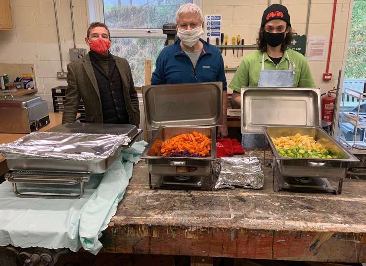 The woodwork room at Heads Up became the serving area for the Christmas lunch