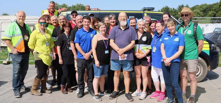 Michael Eavis with FMS volunteers at Glastonbury Festival