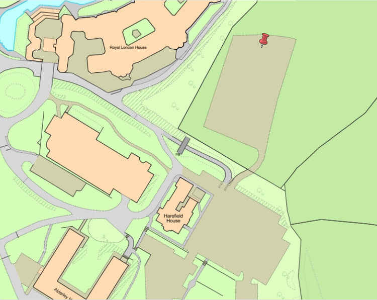 The pin denotes the site of the 120 new homes for future Wilmslow residents. (Image - Cheshire East Council)