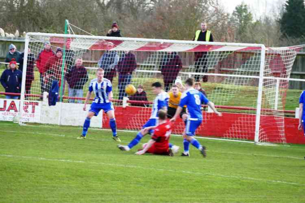 Dream on: Josh Ruff gets the Adders off to the best possible start with sweet finish on 41 minutes of their FA Vase tie with Worcester  Picture: Nick Hudson