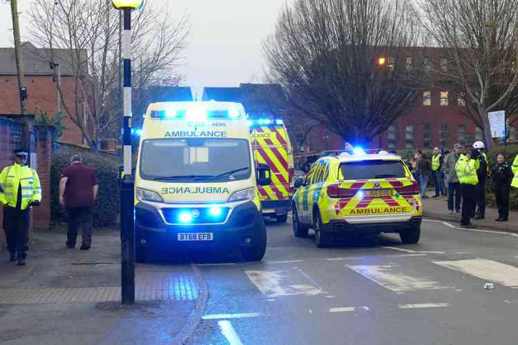 Emergency: 999 services outside Atherstone Conservative Club this afternoon