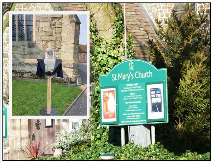 United in our thoughts: St Mary's Church Atherstone and the cross outside St Peter's in Mancetter