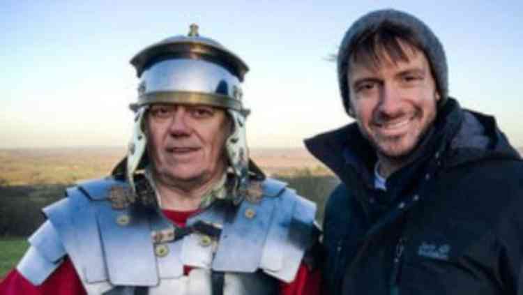 Last stand: History lecturer Eddie Smallwood as Roman soldier with programme presenter Rob Bell