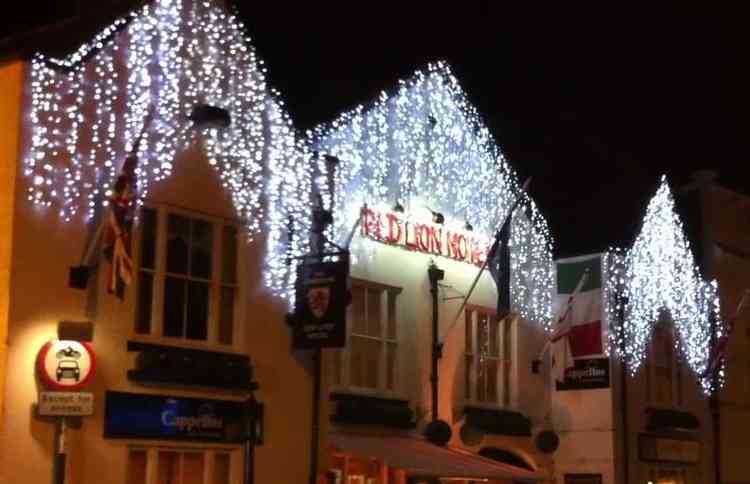 All decked out: Lights on the Red Lion Hotel in Long Street