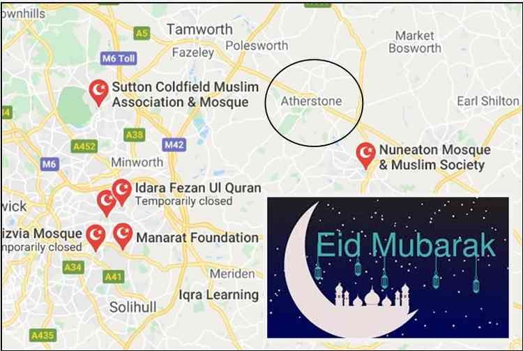 Mosque map: Atherstone's proximity to mosques in Nuneaton, Coventry and Solihull