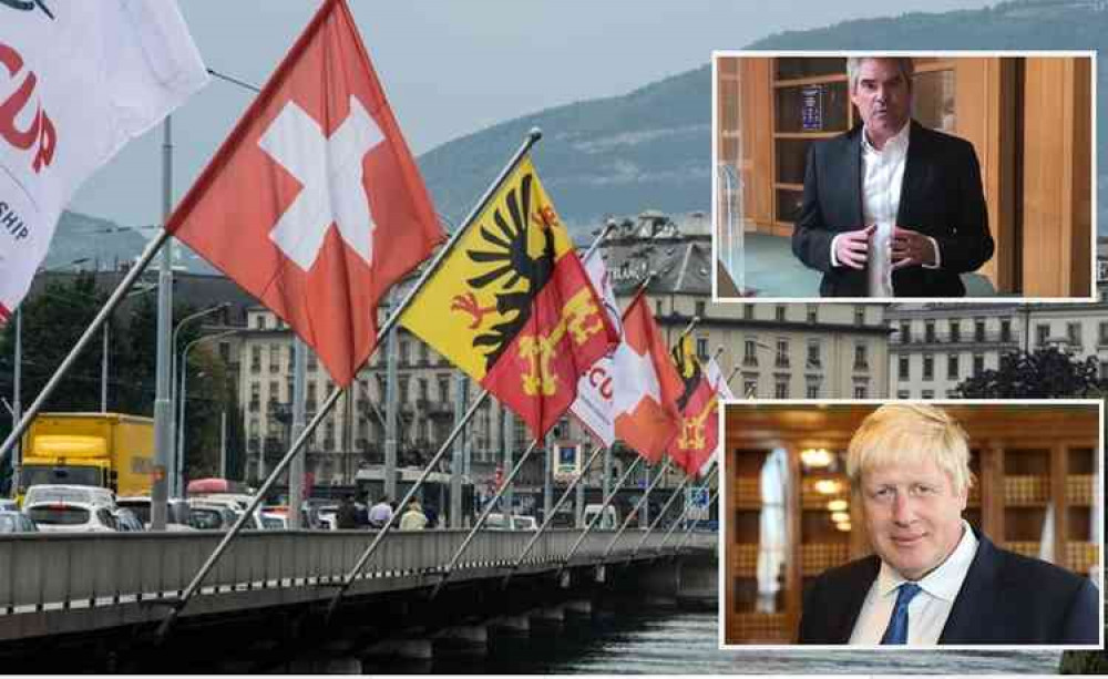 Flying the flag for Brexit: Swiss capital Bern, Atherstone MP Craig tracey (top) and Boris Johnson