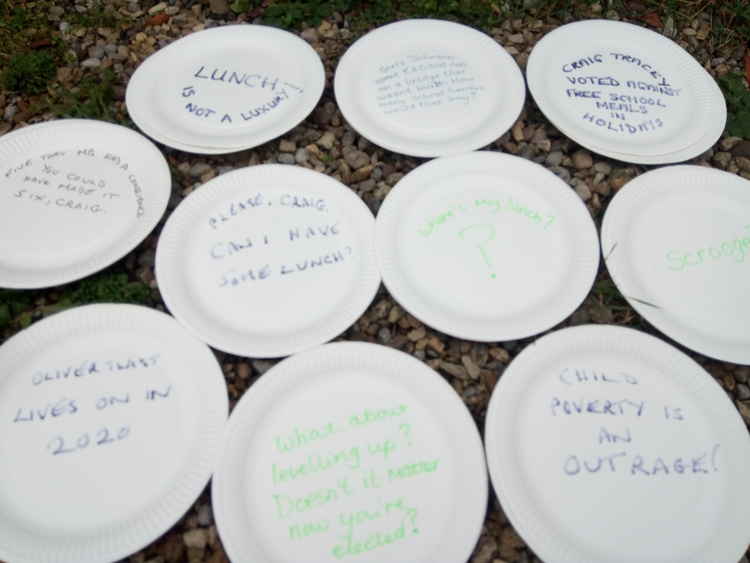 On Friday (October 30) Labour Party members, including NEU members, attached empty paper plates to the front wall of Mr Tracey's Atherstone office