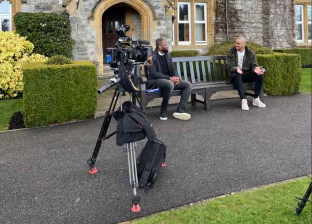 Jonathan Joseph filming in Street yesterday (Photo: Millfield School)