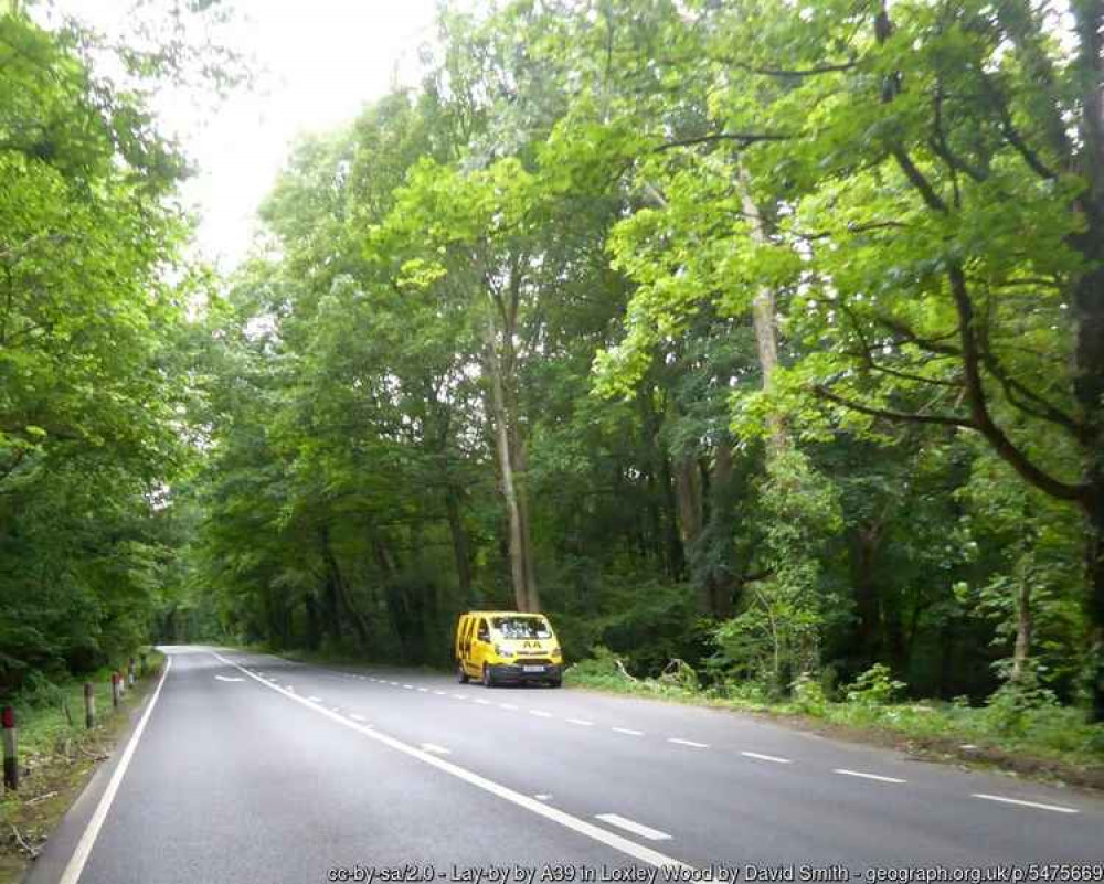The A39 running through Loxley Wood