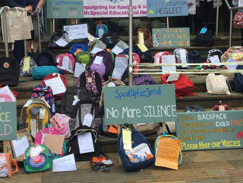 Parents and carers gathered at Shire Hall yesterday to share their feelings on local SEND provisions (Image via SEND Crisis Warwickshire)