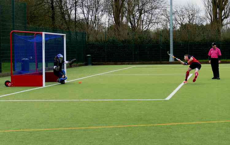 Flashback: The first of Martin Webb's goals from a penalty flick in Adders' 6-5 quarter-final win against Southampton in the EH Cup on March 15