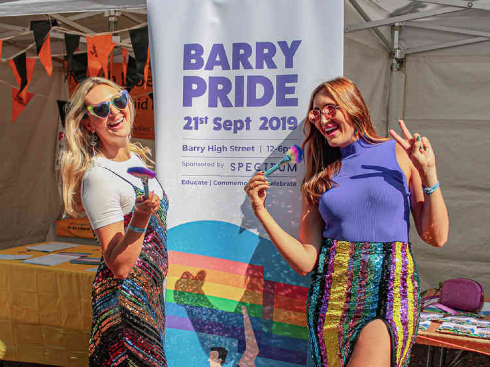 Photo shows sponsors Hannah and Sophie from Spectrum Collections at Pride Cymru.