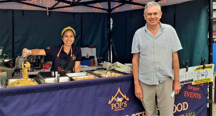 Oodles of noodles! Cllr Simon Carswell has lunch lined up at the Little eat:Festival