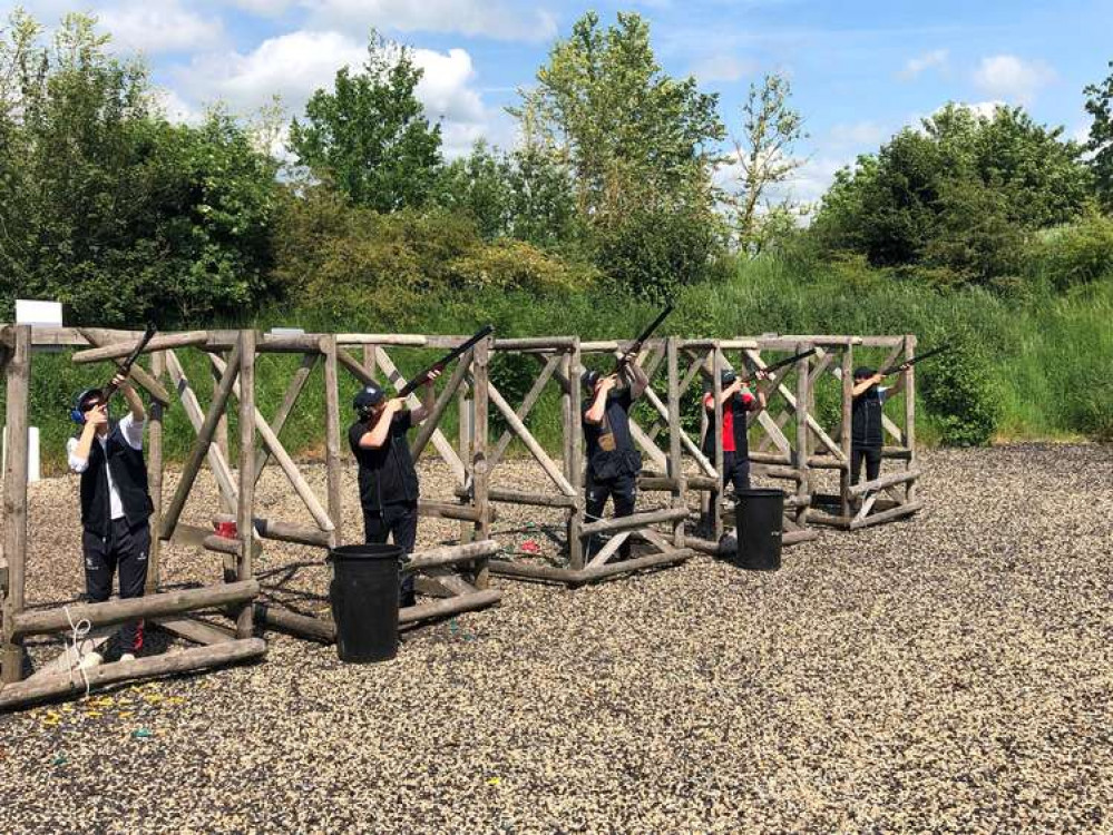 Millfield clay shooting team in a flush practice session