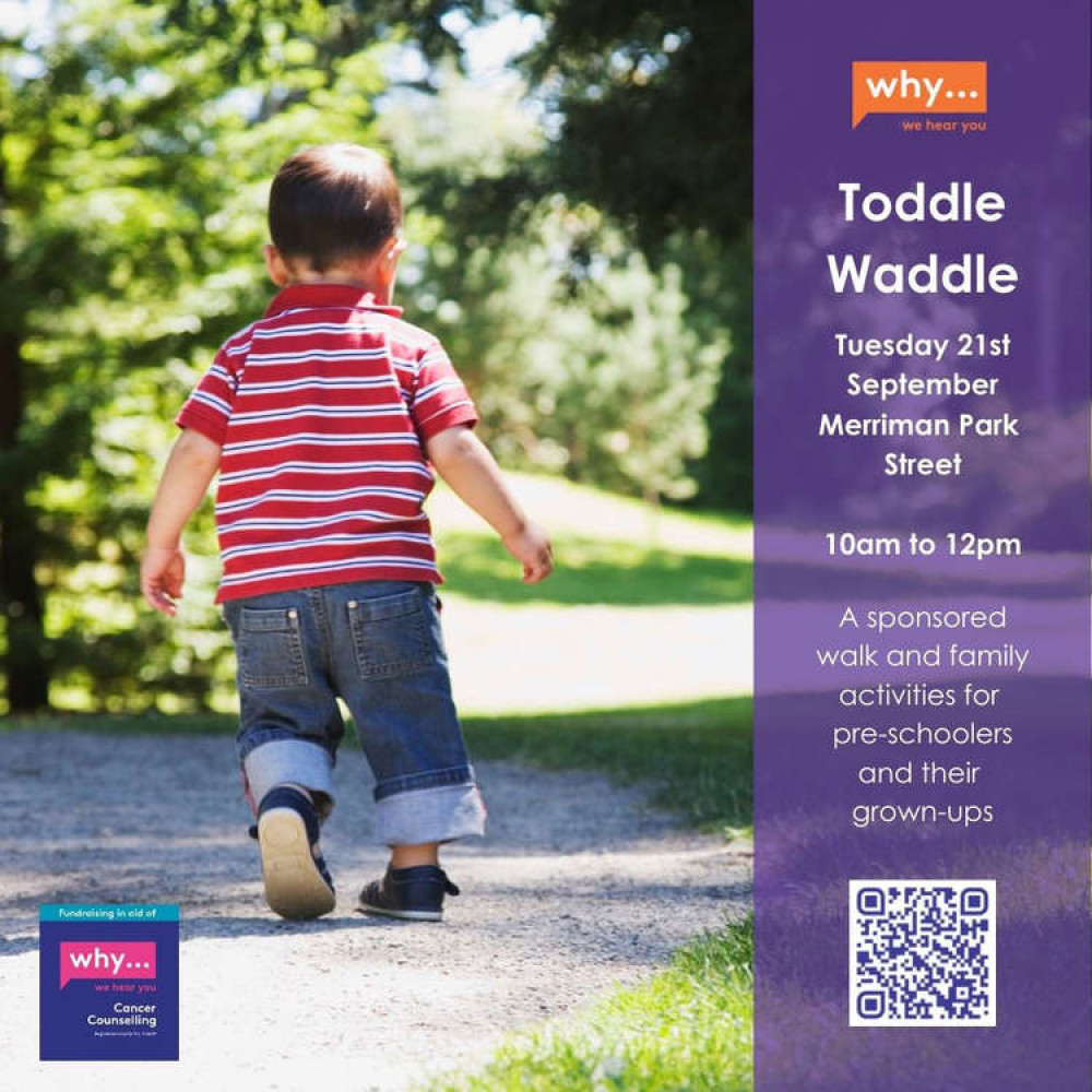 Toddle Waddle graphic with booking details and QR code