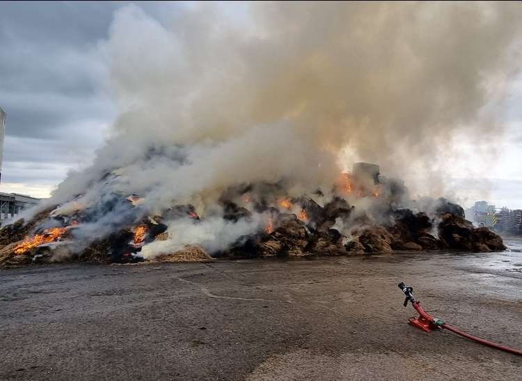 The hay rick on fire in Ash (Photo: Somerton Fire Station)