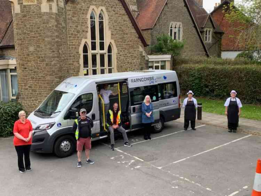 Day centre staff with the trusty minibus.