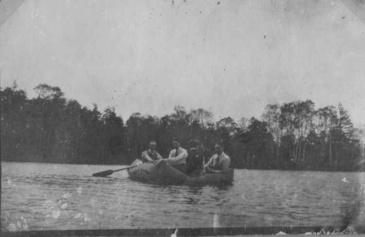Reginald and colleagues testing infatables on Wisley Lake. Photo courtesy of Godalming Museum.