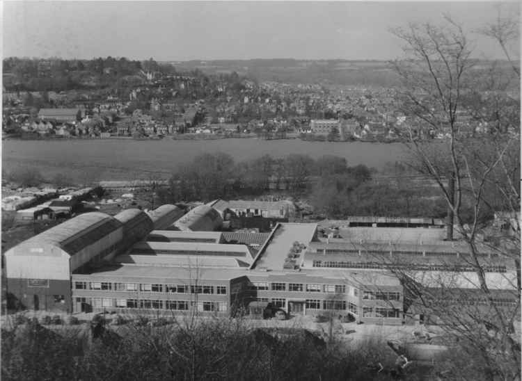 The original RFD factory, destroyed by fire in 1954 and rebuilt on the same site. Photo courtesy of Godalming Museum.