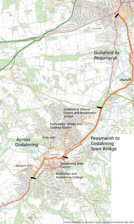 The route will run from Godalming to Guildford, with links from surrounding areas.