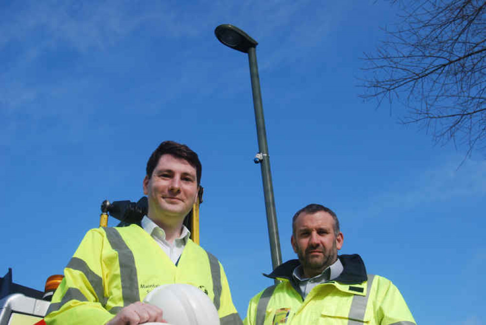 Cllr Matt Furniss and Skanska's Simon Woodford, pictured before social distancing measures were in place.