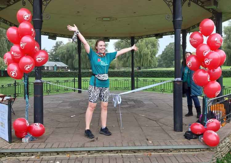 Jessica pictured at Godalming bandstand before setting off on her run.