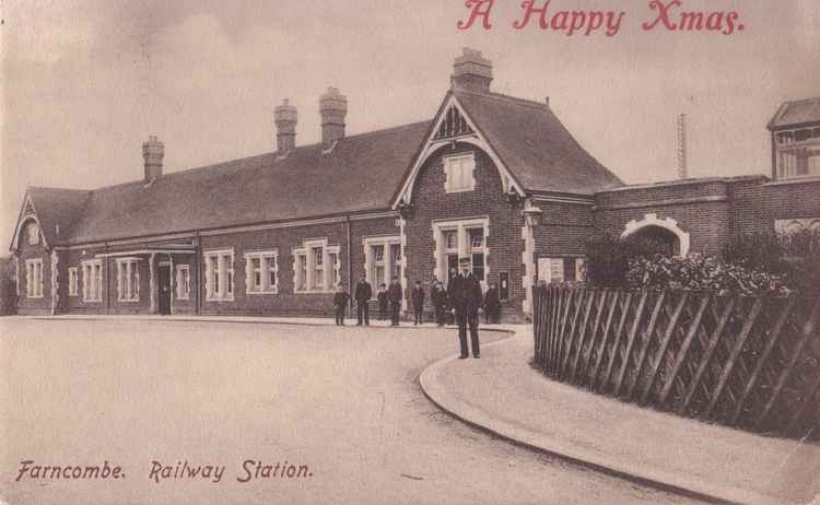 Farncombe Station staff on a Christmas postcard dated around the turn of the last century.