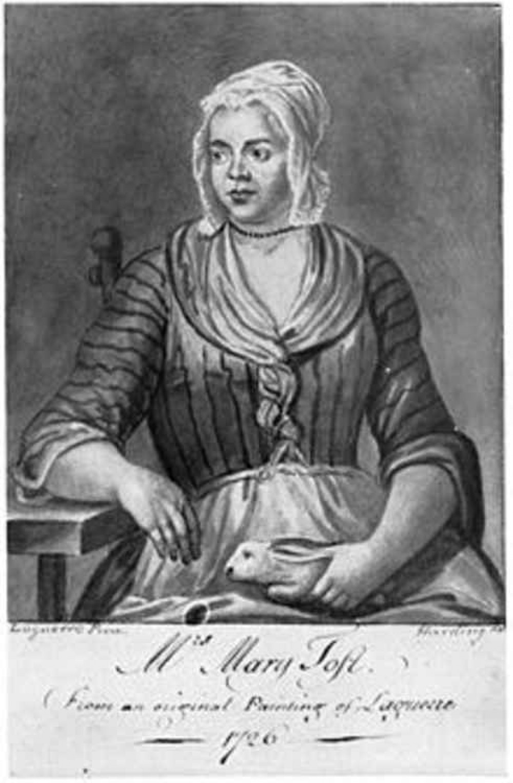 Mary Tofts with rabbit in an engraving by William Hogarth. Photo: Wikimedia Commons.