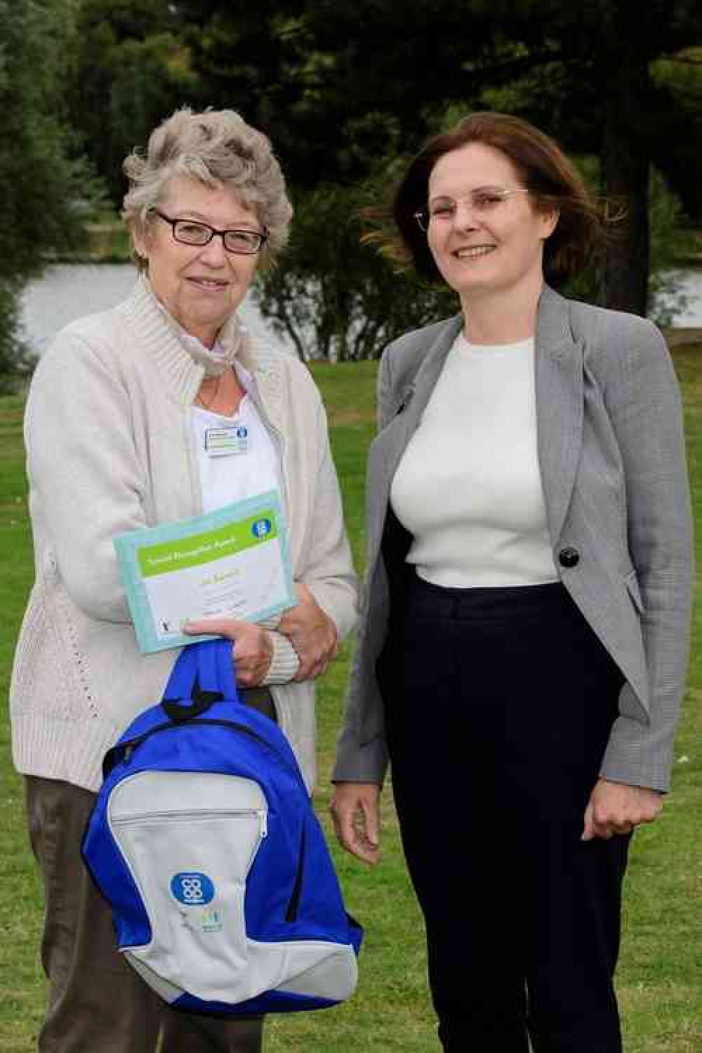 Health walk winner Jan Barratt (left) with Lincolnshire Co-op Chief Executive Ursula Lidbetter