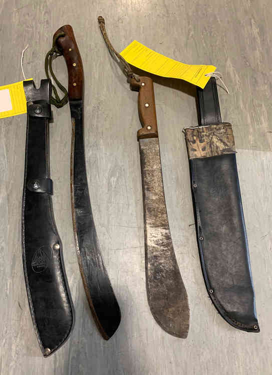 Three machetes found as part of a search in connection with an investigation into drugs supply