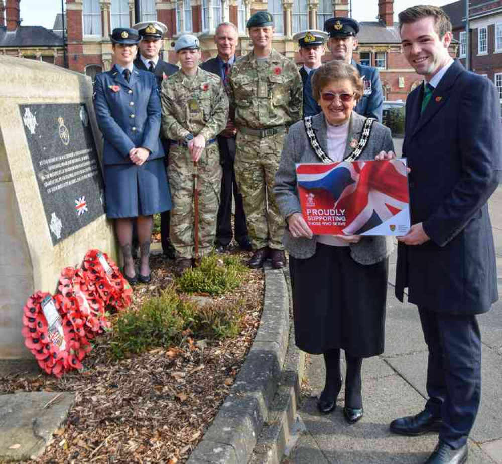 SKDC Leader Cllr Kelham Cooke and Chairman Cllr Jacky Smith (front) at the launch of the Armed Forces Discount Card