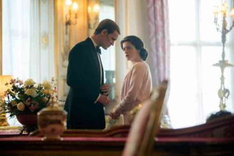 Series 2 filming of The Crown in Elizabeth Saloon, Belvoir Castle