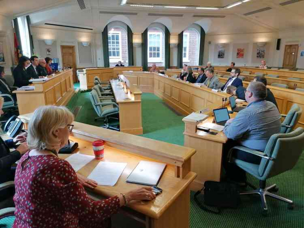 In the distance sits mask-wearing self isolating Grantham councillor Ian Selby