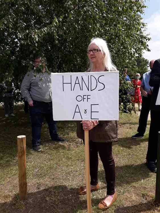 Coun Linda Wootten at Monday's protest