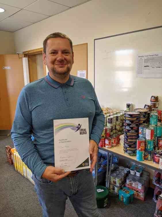 Chris Thomas helped at Grantham passage with food parcels and donations