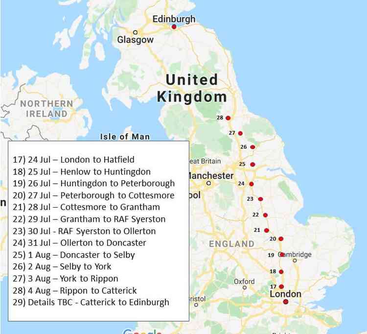 The route of Chris's long walk